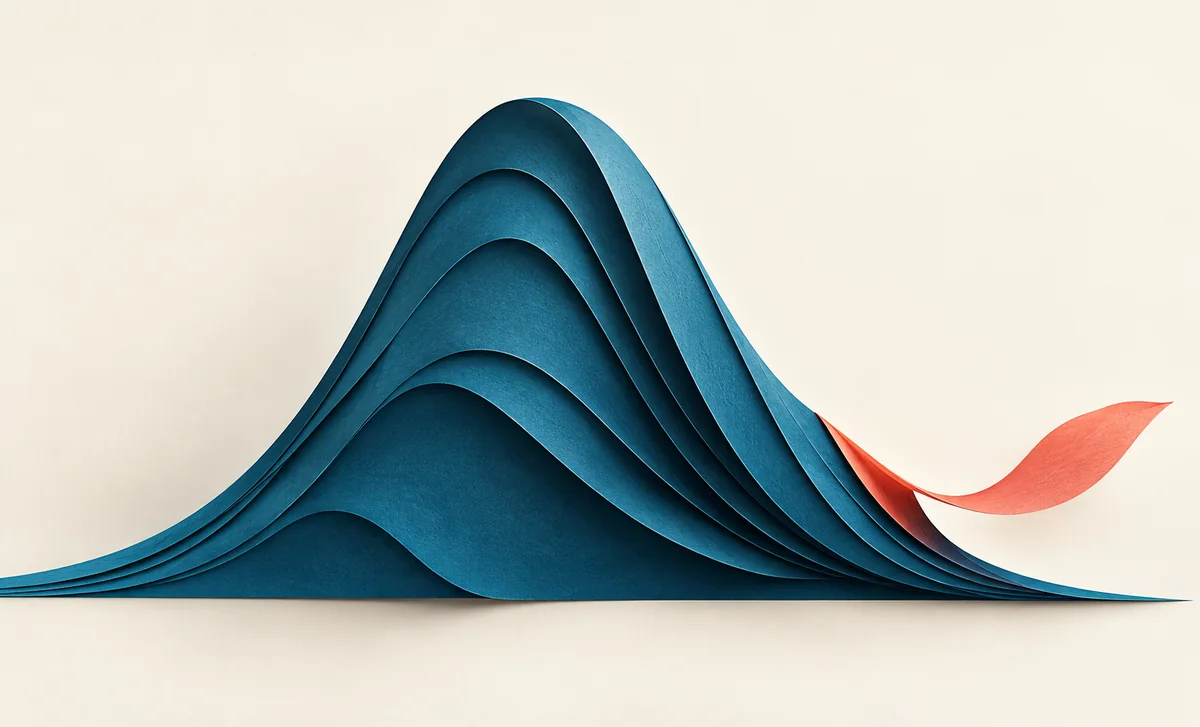 Illustration abstraite bleue et corail évoquant une distribution, sans axe ni donnée réelle.