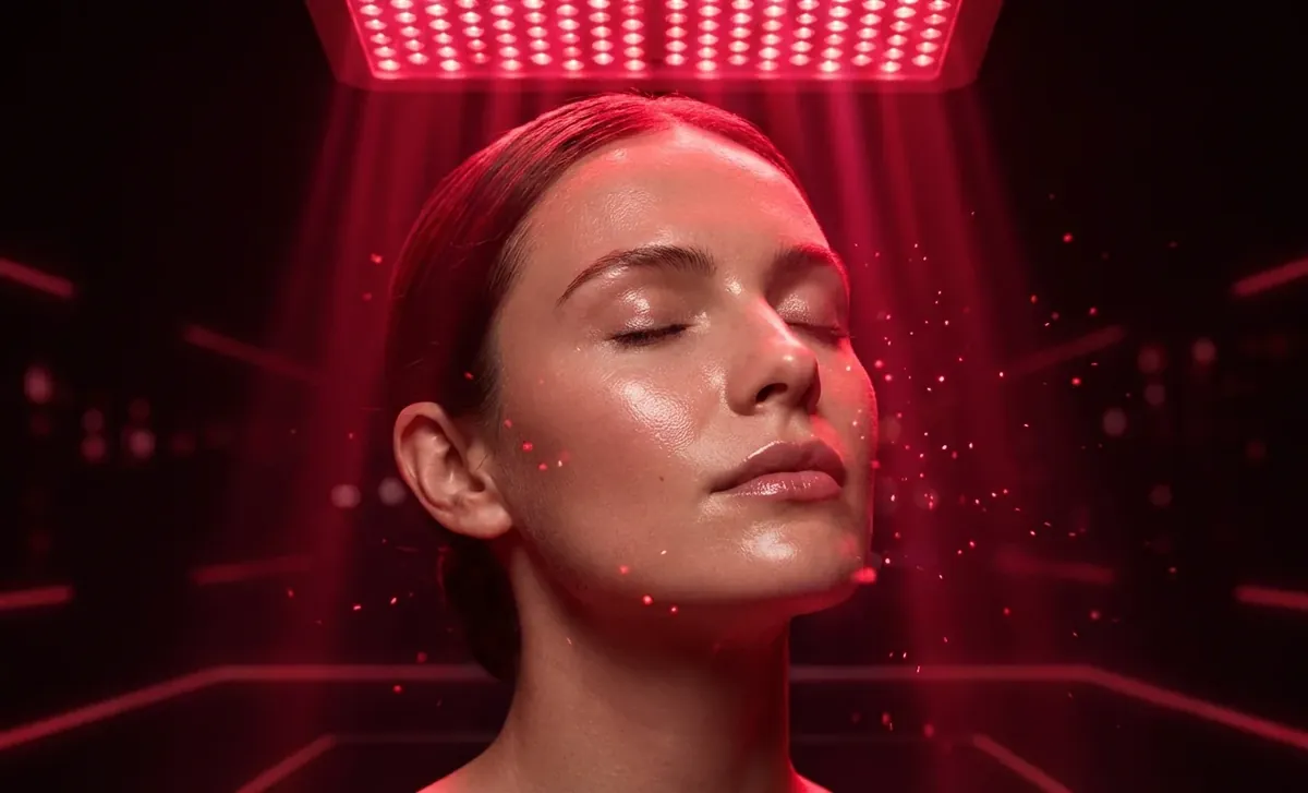 Illustration éditoriale — Lumière rouge et peau