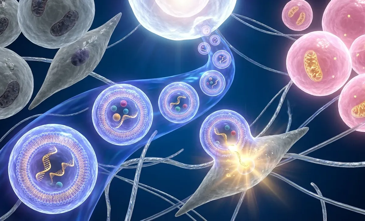 Illustration éditoriale — Exosomes en cosmétique
