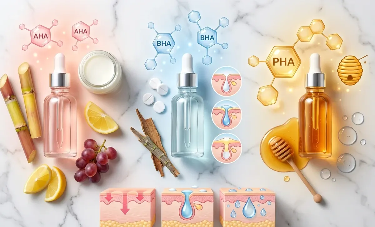 Illustration éditoriale — AHA, BHA, PHA