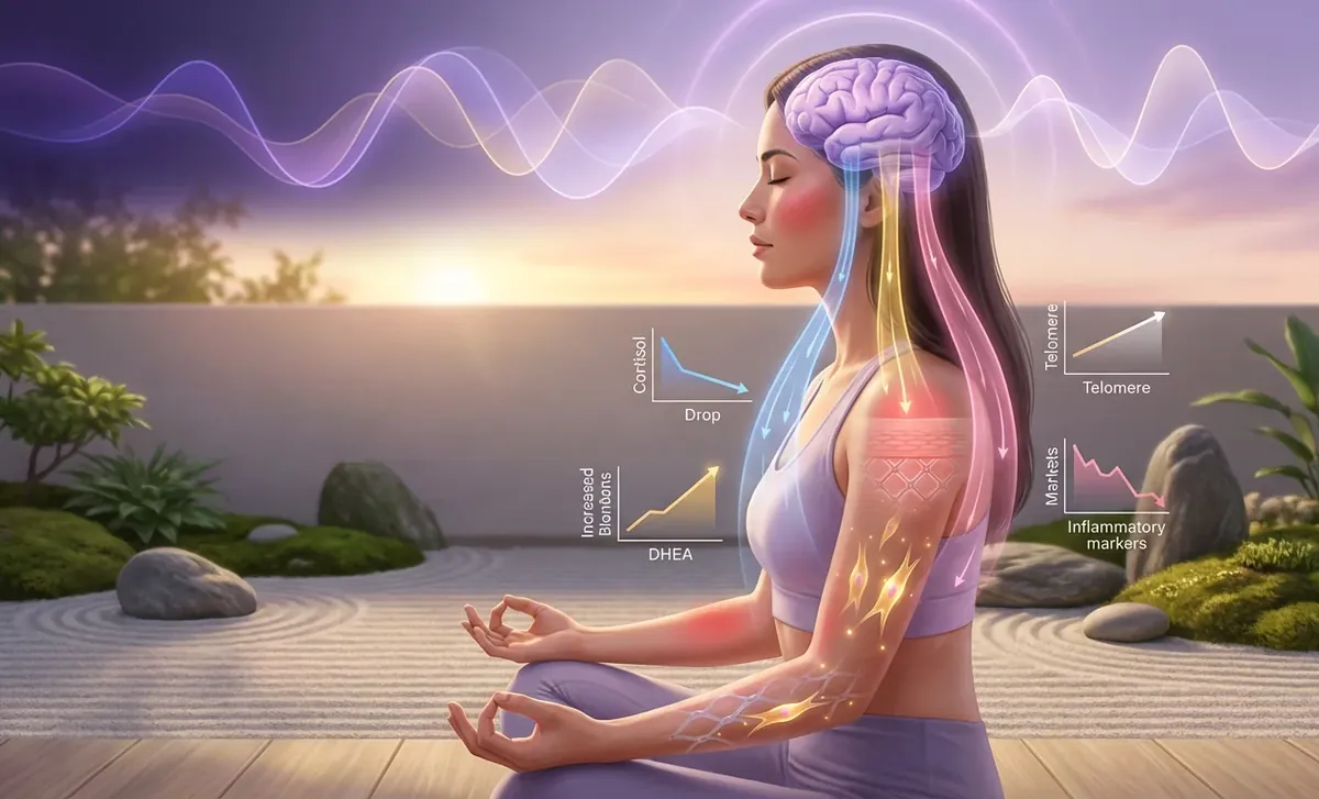 Illustration éditoriale — Méditation et peau