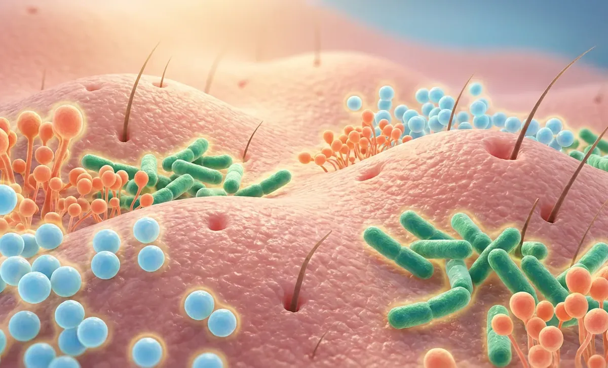 Illustration éditoriale — Microbiote cutané