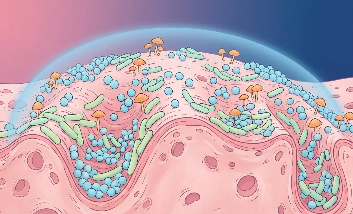Illustration éditoriale — Microbiome cutané