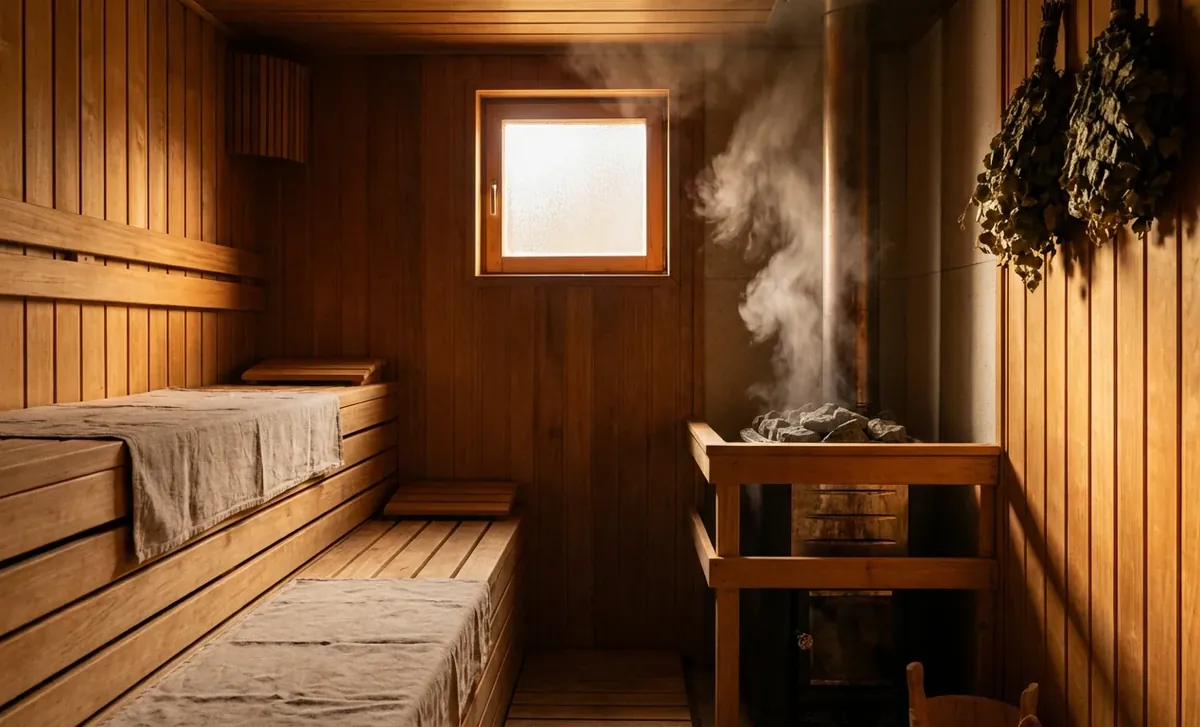 Illustration éditoriale — Sauna et longévité