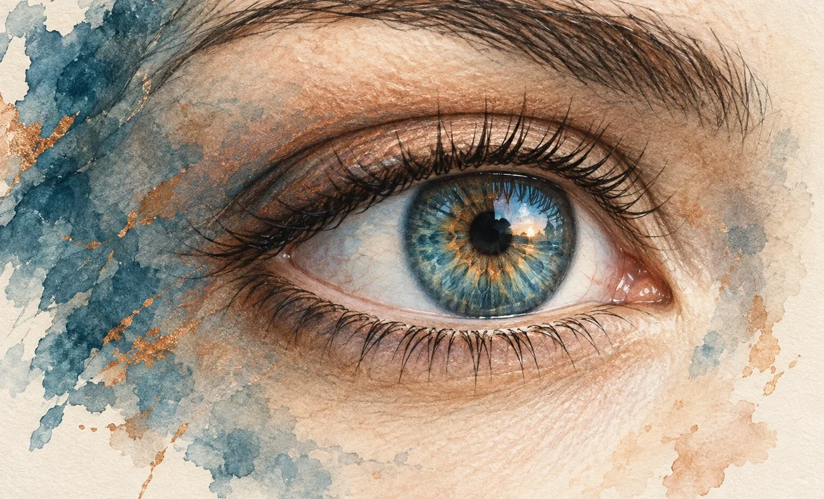 Vue artistique externe d’un œil, avec un éventail de couleurs