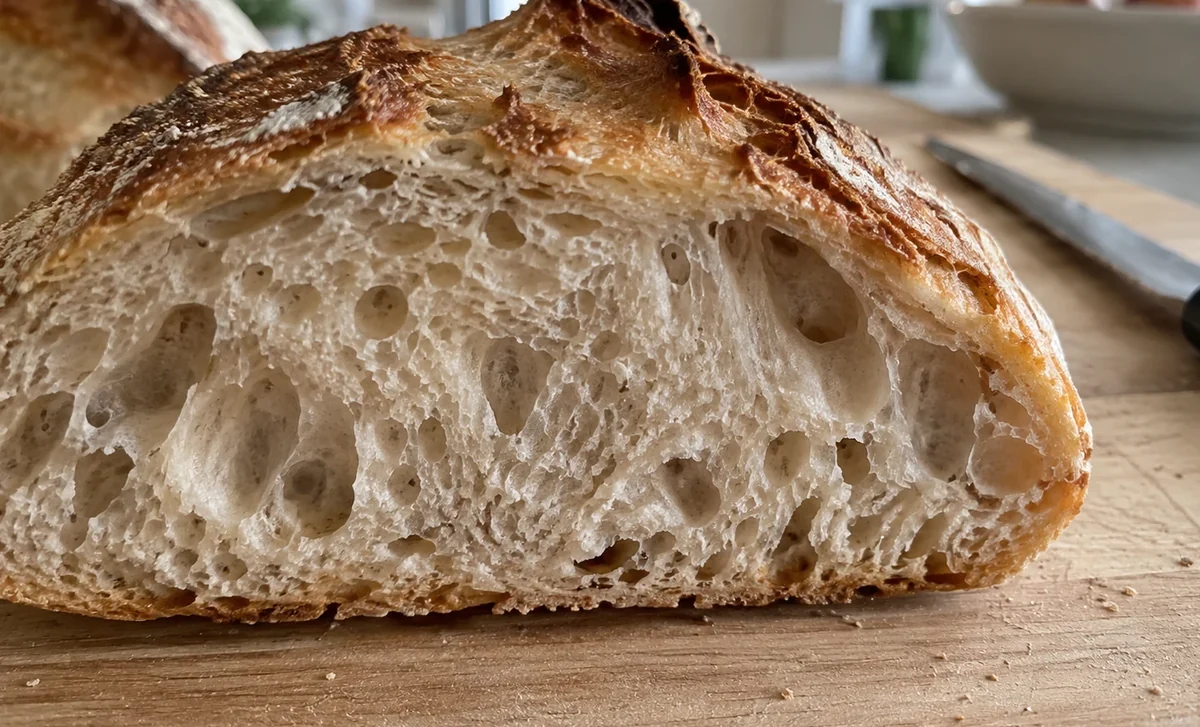 Alvéoles d’une mie de pain au levain après cuisson