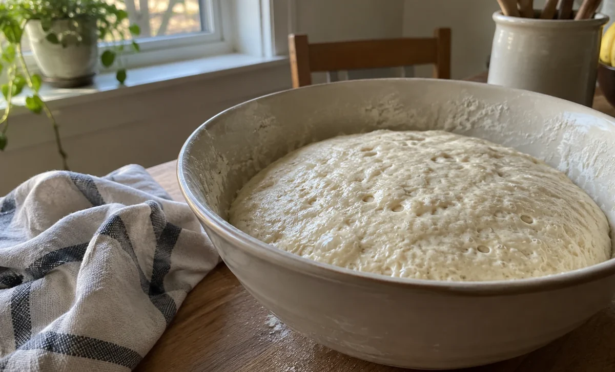 Pâte à pain en fermentation dans un bol de cuisine